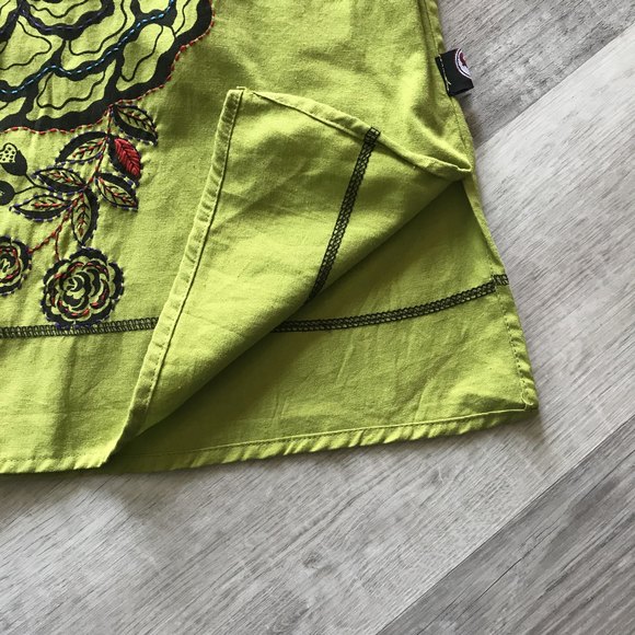 Fuchhi Cotton Floral Embroidered Dress w Pockets shoulder ties Drawstring Med - Picture 4 of 9